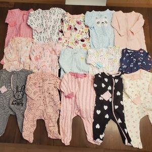 Bundle of 15 size 0-3 Months Baby Girl's Footed pajamas